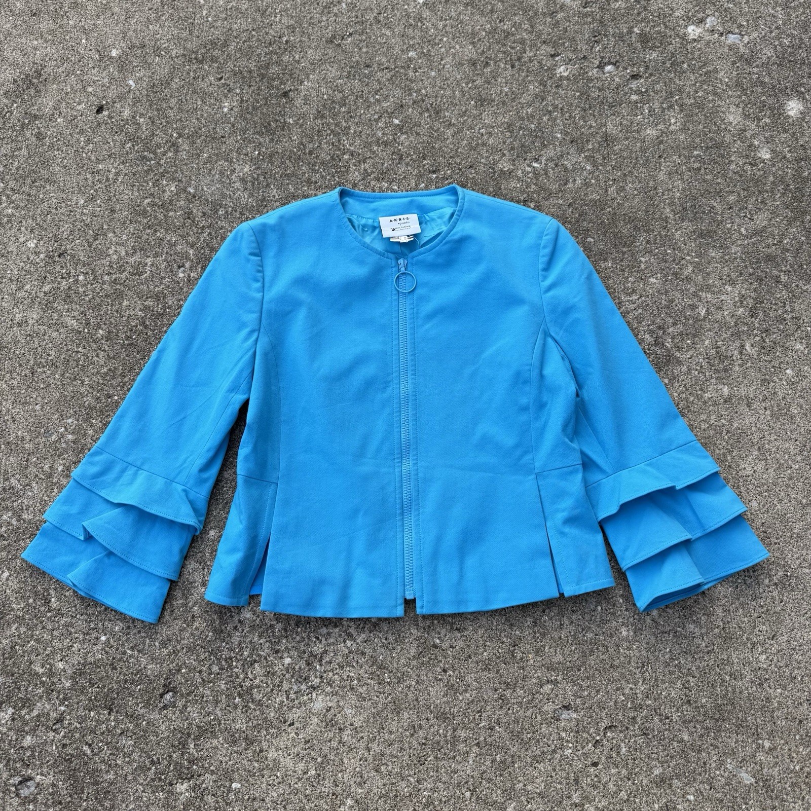 Women's 6 Akris Punto Blue Ruffle Sleeve Blazer Saks Exclusive elegant Classic