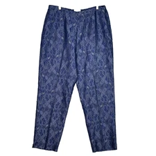 Vintage Coldwater Creek 100% Silk Tapered Pants Blue Paisley Jacquard Sz L 90s