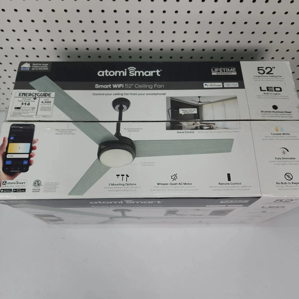 Atomi Smart WiFi 52" Ceiling Fan with LED Light Open Box - Image 2 of 4