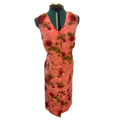 Expressions Womens Dress 20W  Floral V Neck Party Sleeveless Career Button Down