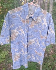Pierre Cardin Mens Hawaiian Shirt Fish Pattern Large Button Up Short Sleeve