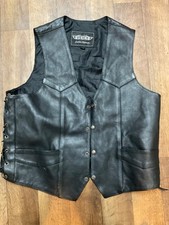 Unik Leather Sz 40 Apparel Black Lthr Mens Biker Vest Laced Up Sides