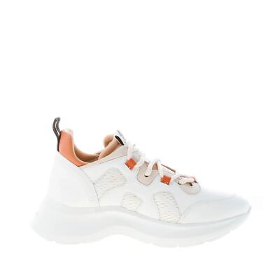 HOGAN scarpe donna sneaker H585 in pelle e tessuto bianco e cuoio