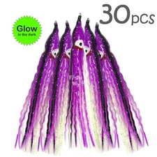 30pcs Fish WOW! 5" Squid Skirts Glow Purple Octopus wave Hoochies Crinkle lure