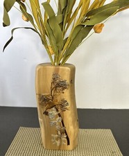 Vintage Turned Wood Hand Crafted Aspen Wood Vase Dried Flower decor 7 Inch