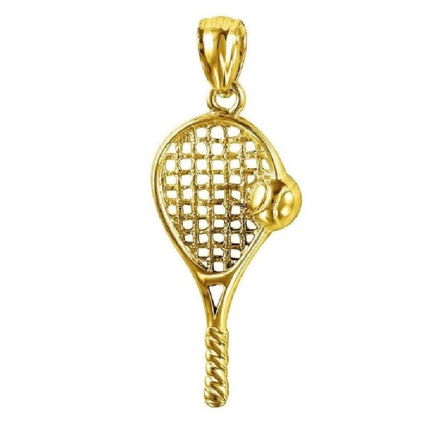 14k Yellow Gold TENNIS RACKET, RACQUET w/ BALL Pendant / Charm, Made in