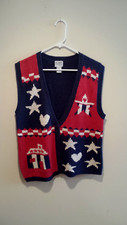 Vintage Tacky Patriotic Sweater Vest - Koret City Blues - Medium M - Navy Blue
