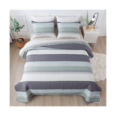 Andency Stripe Quilt Set King(106x96Inch), 3 Pieces (1 Striped Quilt and 2 Pi...