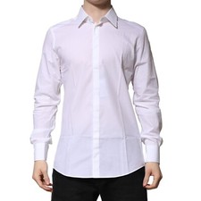 DOLCE & GABBANA Shirt White Cotton Long Sleeves GOLD Formal 37/US14.5/XS 720usd