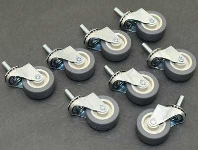 (Set of 8) - Threaded Swivel Casters 2'' x 7/8'' Gray - TPR 3/8''-18 Thread 1'' Stem