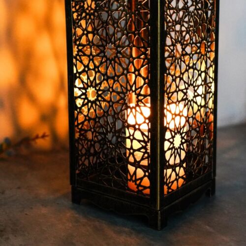 Vintage Moroccan Candle Holder Metal Wind Lamp Candlestick Tabletop - Picture 6 of 10