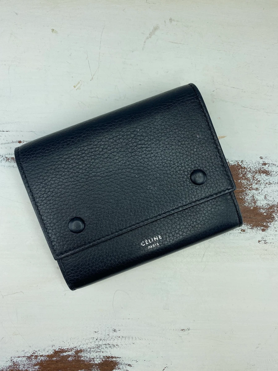 Celine black compact wallet leather