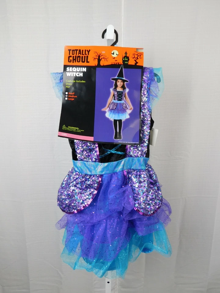 Disfraz de bruja de lentejuelas para niña Halloween - 8-10 mediano #A252 Foto 2 de 4