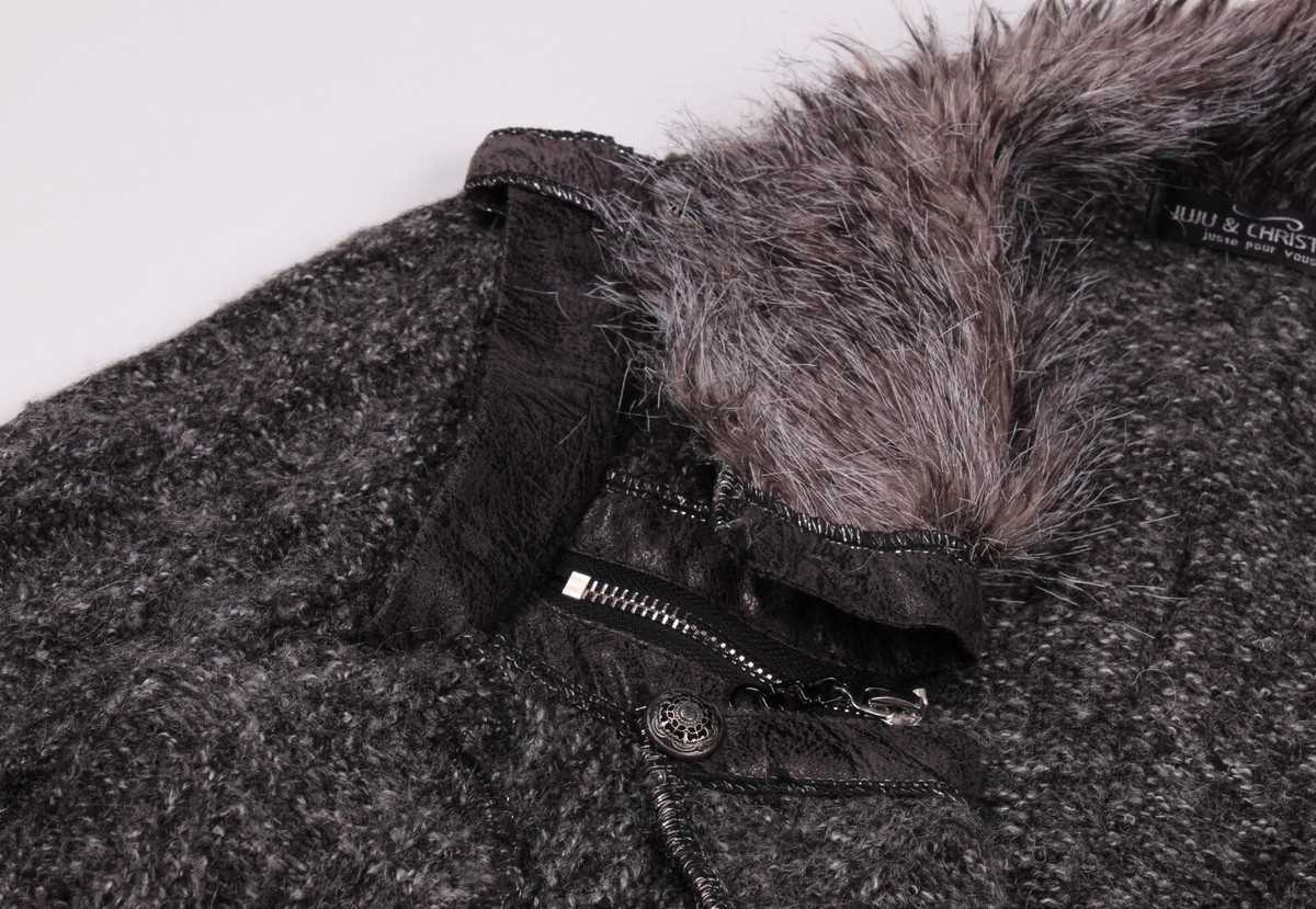 Vintage Juju & Christine French Grunge Faux Fur Gray Zip Cardigan