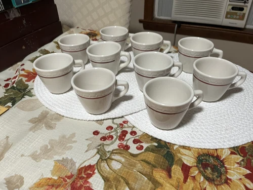 10 Vintage Syracuse Red Stripe Econo Rim China Restaurant Ware Coffee Cups NEW