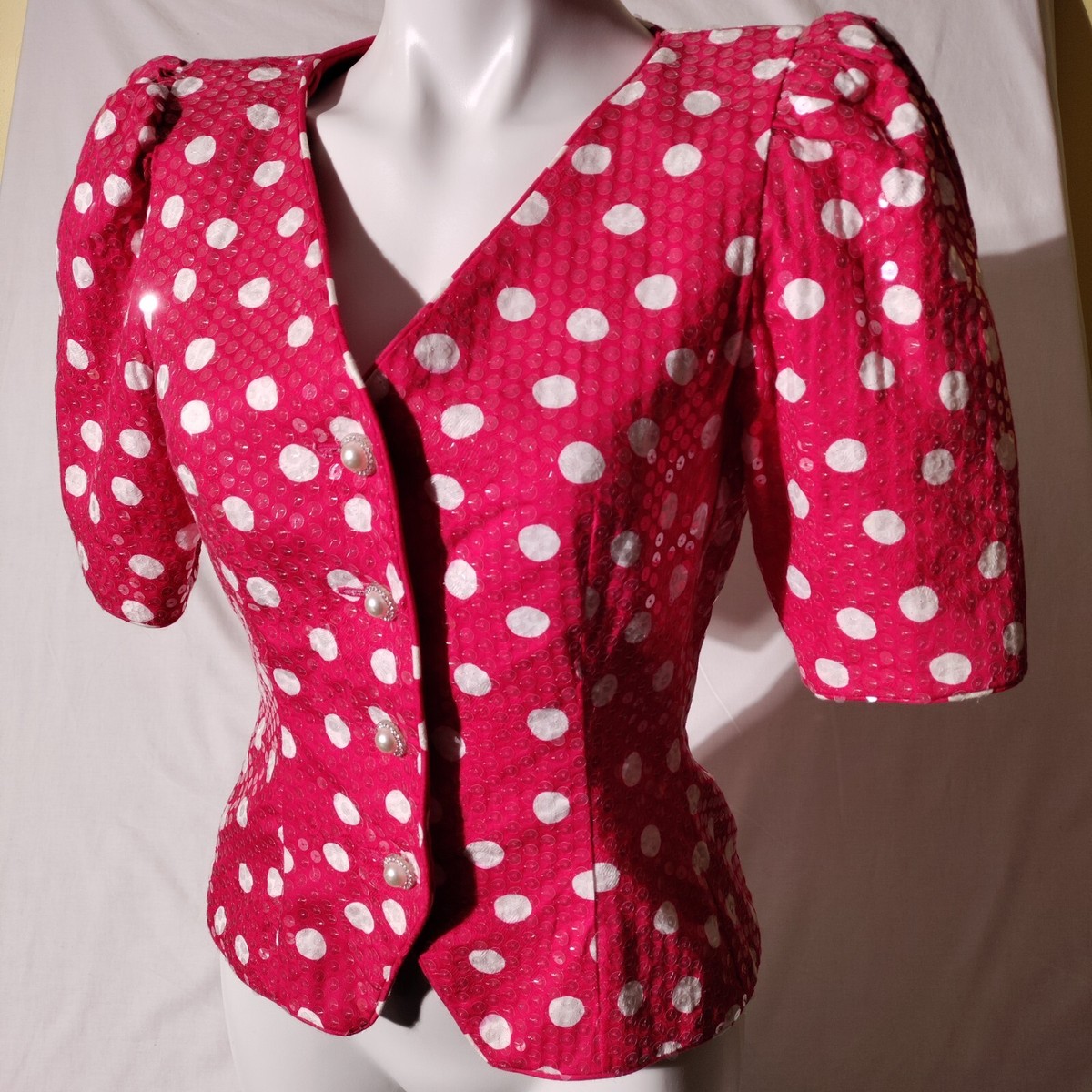 Rickie Freeman for Teri Jon Pink White Polka Dot Fun Vintage Size