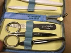 Vintage Travel Grooming/Manicure Set - German Ground Leather Case - Blue