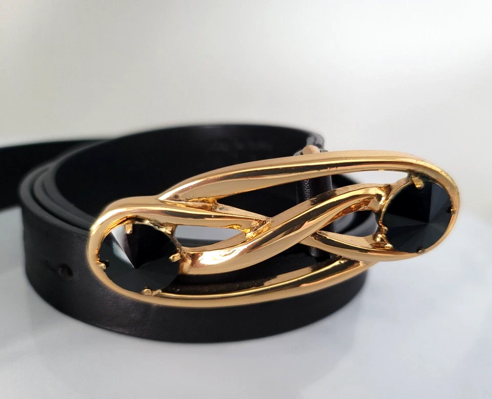 MARNI WOMEN'S BLACK LEATHER JEWELED BELT MADE IN ITALY EXCELLENT CONDITION - Image 2 of 4