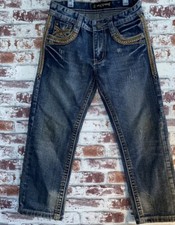 Denim  Rivets Boys 5 Blue Embroidered Straight Leg Jeans Pants Kids Biker Nice