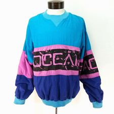 Vtg 80s 90s Ocean Pacific OP Pullover Sweatshirt Turquoise Pink Purple Men's L 