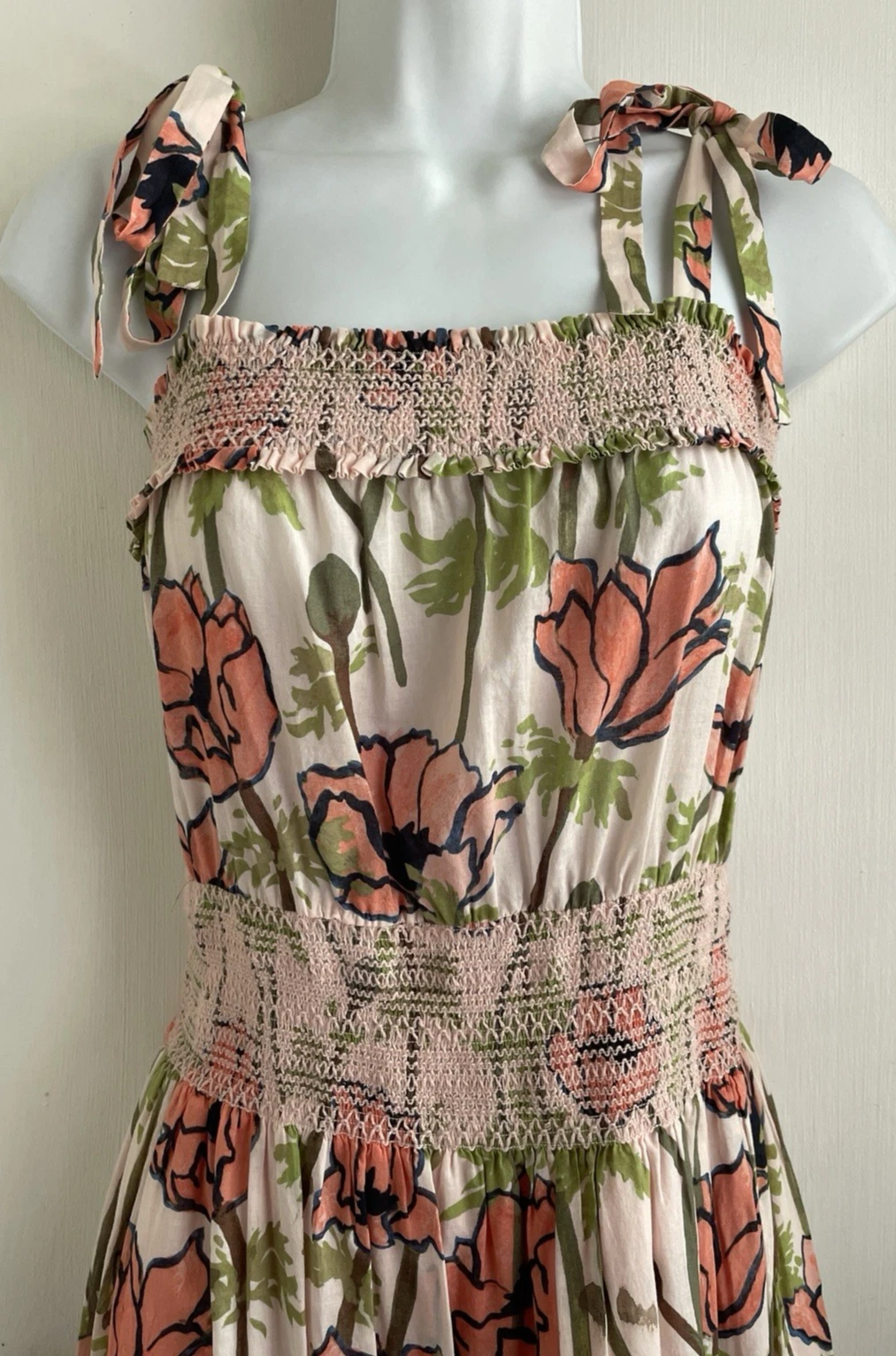 Abito da sole midi Tory Burch rosa stampa floreale cotone fumè taglia XS