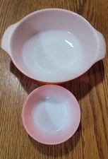 VNTG 1-1/2 Qt Fire King Ombre Orange Round Casserole Dish W/SM BOWL/chip/n/dip