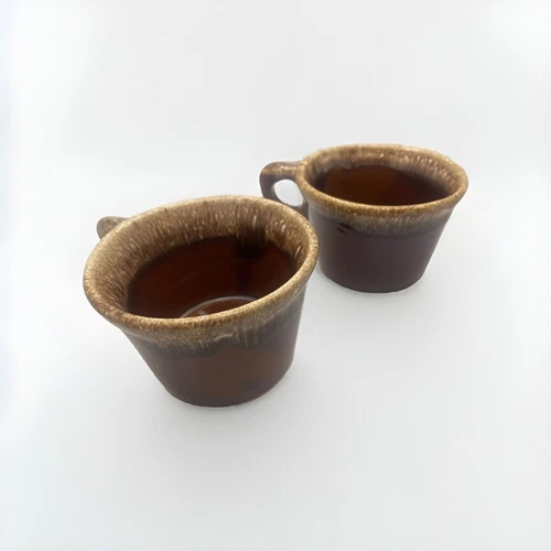Hull Brown Drip Coffee Mugs Cups Set Of 2 Handled Ovenproof Vintage Made In USA
