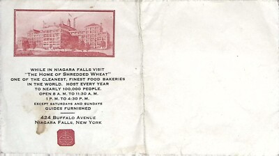 Vintage National Biscuit Co. Shredded Wheat Advertising Envelope - Niagara Falls