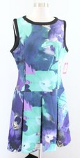 NWT Vince Camuto Scuba Floral Print Drop Waist Shift Dress Size 14 Purple Green