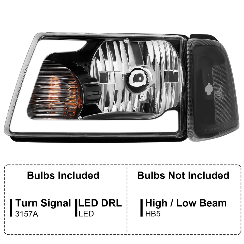 For 2001-2011 Ford Ranger Pickup LED Tube Black Headlights Headlamps Left+Right Foto 2 de 4