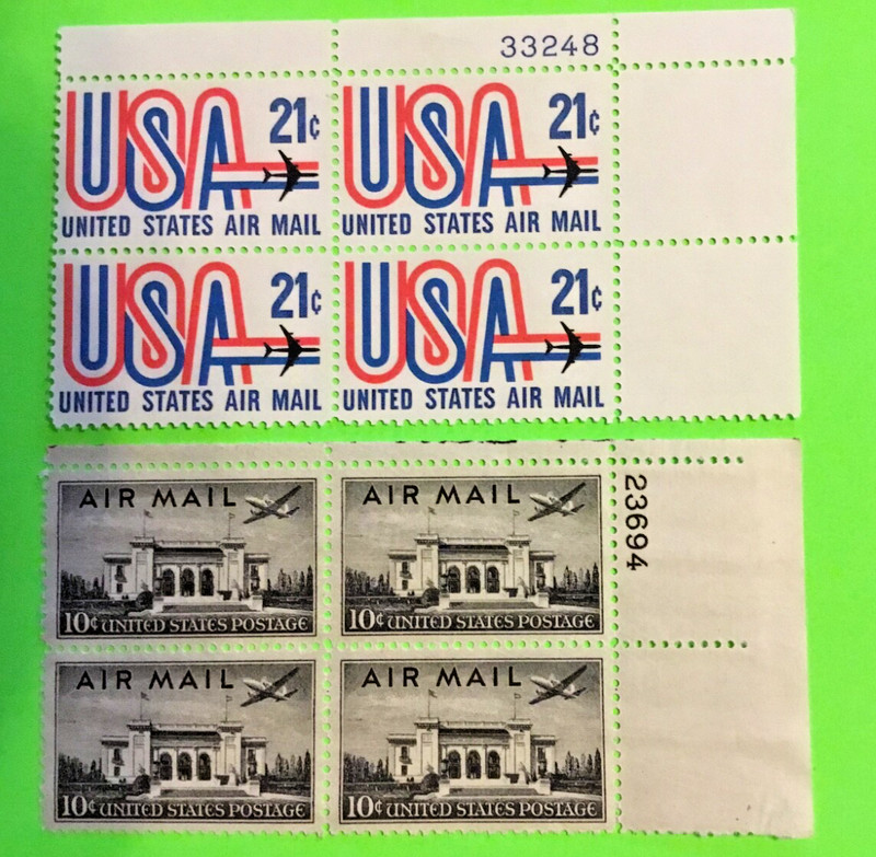 2 Plate Blocks of US stamps #C34 & #C81 AIR MAIL from 1947 & 1971   LOW SHIP
