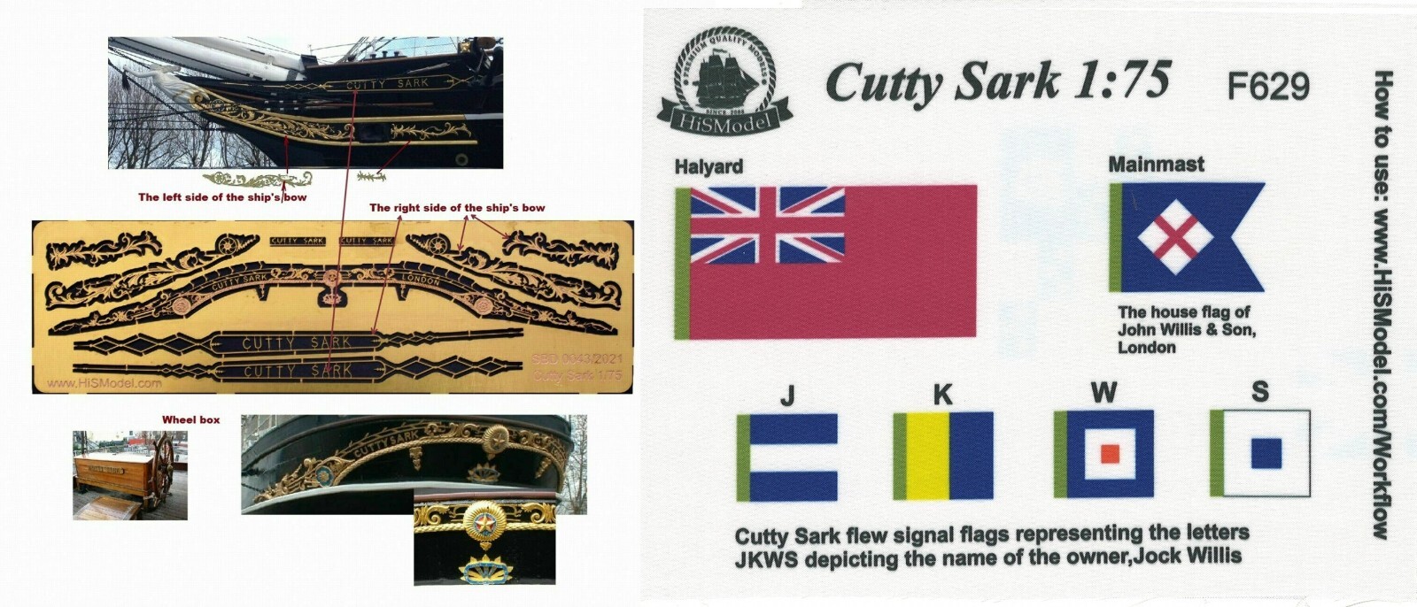 Model Boat Flags Billing Boats Cutty Sark 1:75 - set of Flags and Decorations for model ...