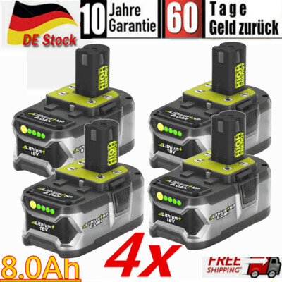4Stück 18V 8.0Ah Akku  für RYOBI  One Plus Lithium HP  RB18L50 P108 P104 P109  