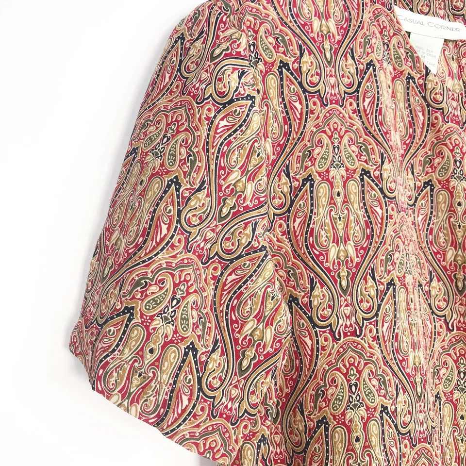 Top Esquinero Informal Mujer Mediano Rojo Negro Paisley Seda Vintage Almohadillas para el Hombro Trabajo Foto 3 de 4