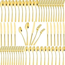 60 Pieces Gold Silverware Set for 12 Stainless Steel Shiny Gold Flatware Set