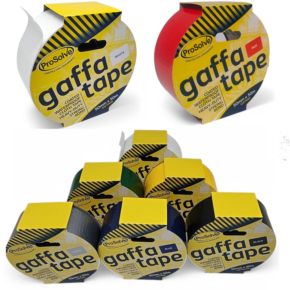 SFS PROSOLVE 50mm x 50m Premium Gaffer Tape Cloth Gaffa Duct Waterproof In 7 Color