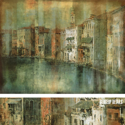 40W''x30H'' BELLO MOLO by KEMP - BUILDINGS EUROPEAN WATERFRONT CHOICES of CANVAS