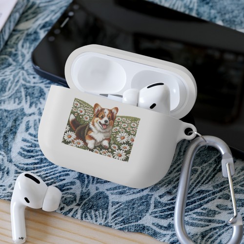 AirPods and AirPods Pro Case Cover with corgi in daisies embroidery patch style - Picture 8 of 41