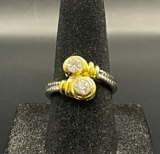 Vintage Antique Silver & Gold Tone Rhinestone CZ Ring - Size 6