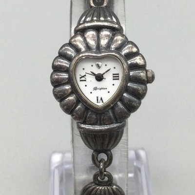 Brighton Monaco Womens Watch 24mm Silver Tone Brown Leather Heart New Battery