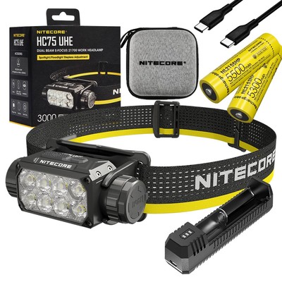 Nitecore HC75 UHE Rechargeable Spotlight Headlamp w/ Xtra NL2153HP + UI1 Charger