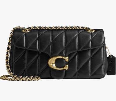 Coach Tabby 26 Pillow Quilted Shoulder Bag Black Gold Chain Push Lock AUTHENTIC