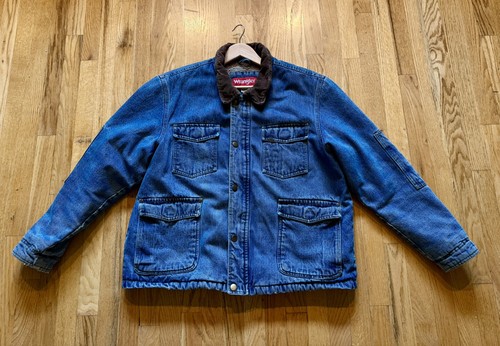 Wrangler Sherpa Lined Denim Chore Jacket XL Corduroy Collar Barn Workwear