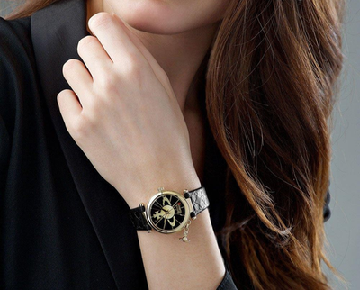 vivienne westwood orb II VV006BKGD black leather ladies gold 32mm