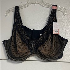 CACIQUE WOMENS UNLINED FULL COVERAGE BLACK LACE NUDE BRA 44DD NEW TAGS