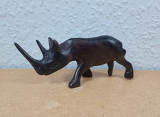 Vintage Carved Wooden Rhino Figure Model Ornament Figurine Rhinoceros - 4x10cm