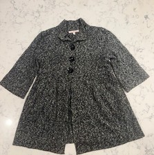 Women s Gray Heathered Button Front Collared Sweater Jacket 3/4 Sleeve