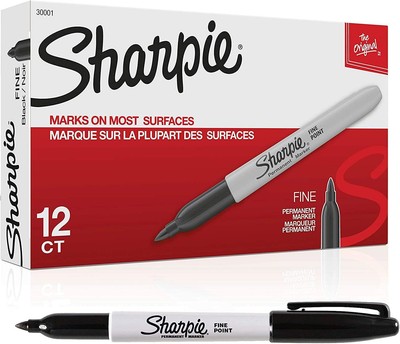 SHARPIE Markers SAN-30001 Fine Point Permanent, 1 Count (Pack of 12), Black 