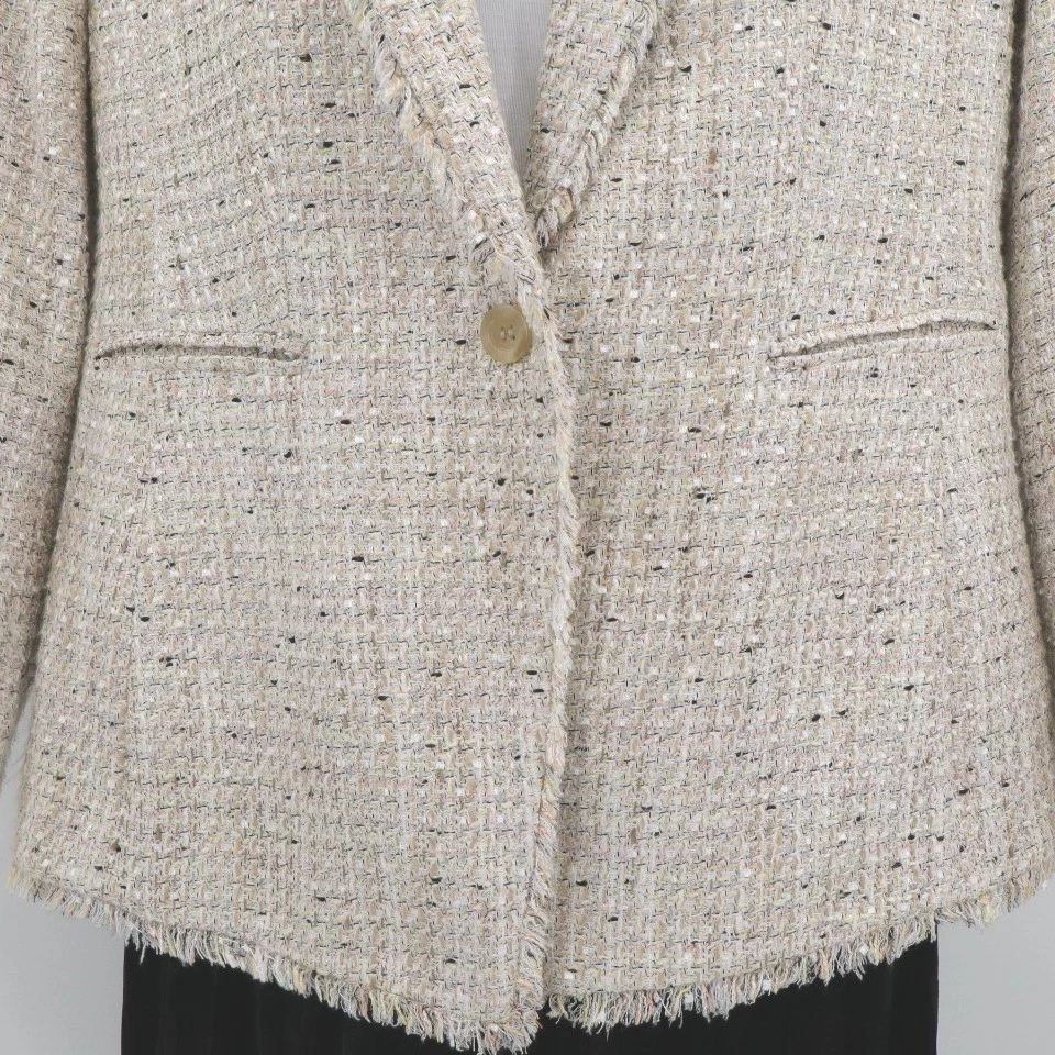 Blazer Ann Taylor Crema Tweed Borde con Flecos Forrado Imitación Bolsillo Dos Botones Talla 12 Foto 4 de 4