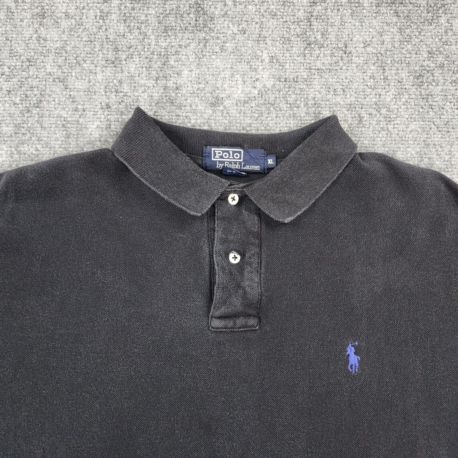 Vintage Polo Ralph Lauren Shirt Mens XL Black Short Sleeve Polo Purple Pony USA thumbnail 8